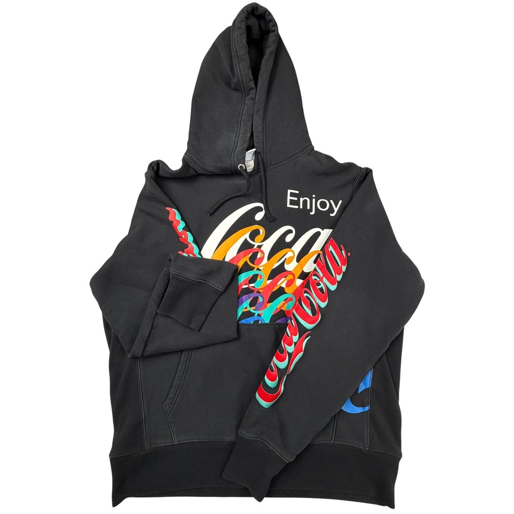 Champion Reverse Weave Coca-Cola Hoodie Mens Large Black Multi-Color Graphic